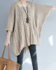 Vintage Loose Solid Color Round-Neck Batwing Half Sleeves Knitting Sweater