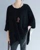 Vintage Loose Solid Color Round-Neck Batwing Half Sleeves Knitting Sweater