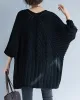 Vintage Loose Solid Color Round-Neck Batwing Half Sleeves Knitting Sweater