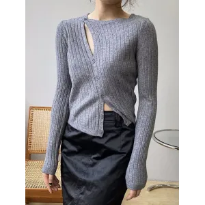 Fashion Asymmetric Solid Color Round-Neck Sweater Top