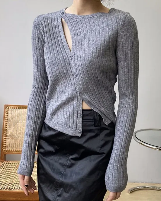 Fashion Asymmetric Solid Color Round-Neck Sweater Top