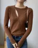 Fashion Asymmetric Solid Color Round-Neck Sweater Top