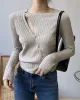 Fashion Asymmetric Solid Color Round-Neck Sweater Top