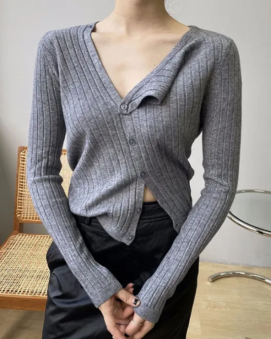 Fashion Asymmetric Solid Color Round-Neck Sweater Top