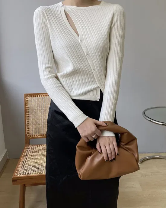 Fashion Asymmetric Solid Color Round-Neck Sweater Top