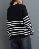 Artistic Retro Casual Loose Striped V-Neck Long Sleeves Knitted Sweater