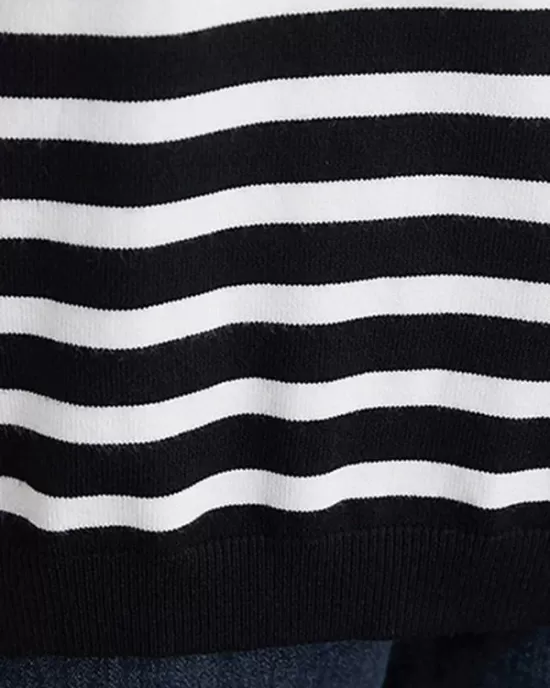 Artistic Retro Casual Loose Striped V-Neck Long Sleeves Knitted Sweater