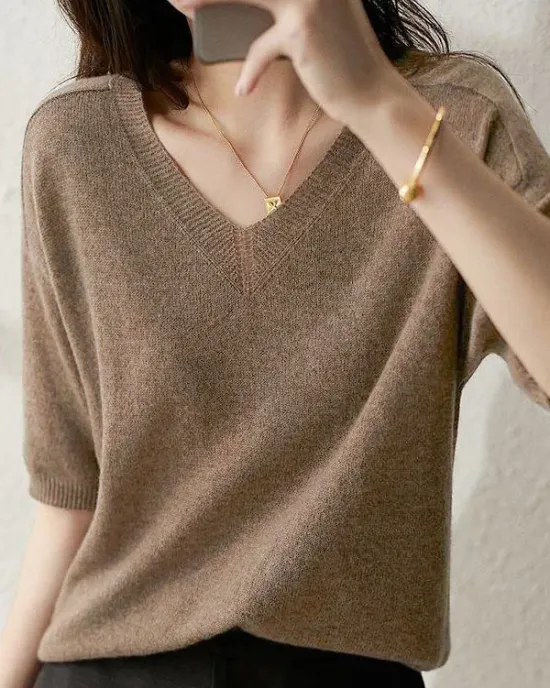 Urban Solid Color V-Neck Knitting Pullover