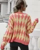 Vintage Loose Buttoned Contrast Color Cardigan Top