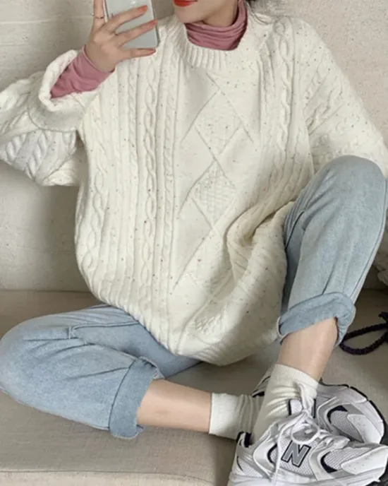 Original Casual Loose Round-Neck Long Sleeves Sweater Tops