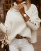 Casual Loose Solid Color High-Neck Long Sleeves Knitwear