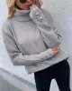 Casual Loose Solid Color High-Neck Long Sleeves Knitwear