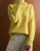 Casual Loose Solid Color Striped High-Neck Long Sleeves Sweater Tops