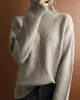 Casual Loose Solid Color Striped High-Neck Long Sleeves Sweater Tops