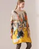 Original Loose Cartoon Printed Round-Neck Long Sleeves Sweater Dress