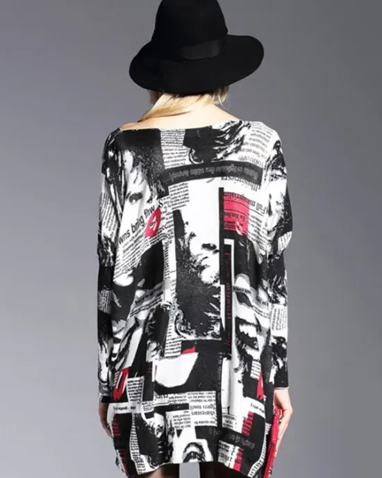 Urban Loose One-Shoulder Printed Split-Joint Sweater