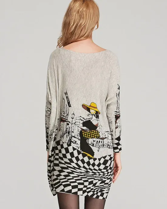 Vintage Loose Printed Split-Joint Sweater