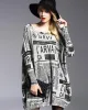 Vintage Loose One-Shoulder Newspaper Printed Split-Joint Sweater