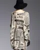 Vintage Loose One-Shoulder Newspaper Printed Split-Joint Sweater