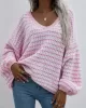 Original Loose Striped 8 Colors V-Neck Long Sleeves Sweater Top