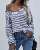 Original Loose Striped 8 Colors V-Neck Long Sleeves Sweater Top