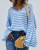 Original Loose Striped 8 Colors V-Neck Long Sleeves Sweater Top