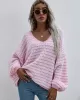 Original Loose Striped 8 Colors V-Neck Long Sleeves Sweater Top