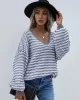 Original Loose Striped 8 Colors V-Neck Long Sleeves Sweater Top