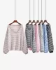 Original Loose Striped 8 Colors V-Neck Long Sleeves Sweater Top