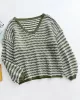 Original Loose Striped 8 Colors V-Neck Long Sleeves Sweater Top