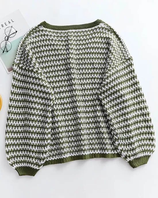 Original Loose Striped 8 Colors V-Neck Long Sleeves Sweater Top