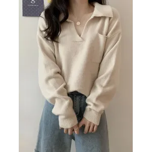 Casual Simple 6 Colors V-Neck Long Sleeves Sweater Top