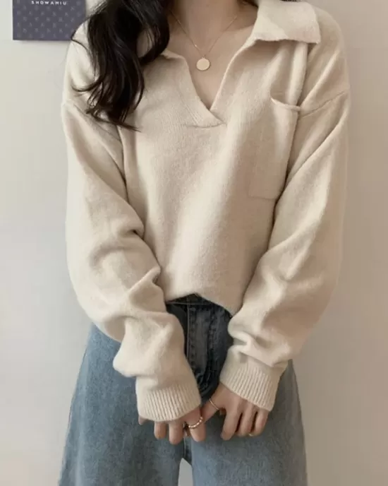 Casual Simple 6 Colors V-Neck Long Sleeves Sweater Top