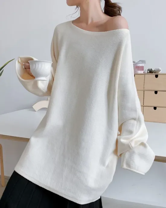 Simple Solid Color Round-Neck Sweater