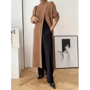 Original Loose Solid Color Split-Front Sweater Dress