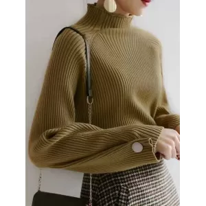 Simple Loose Solid Color High-Neck Sweater