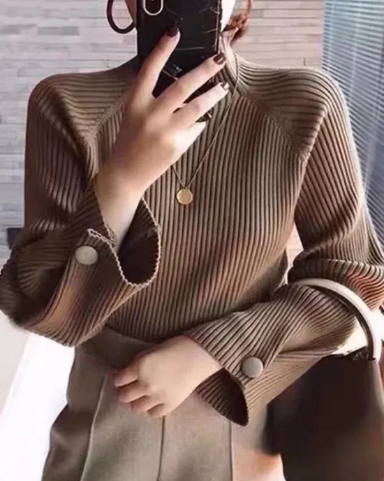 Simple Loose Solid Color High-Neck Sweater