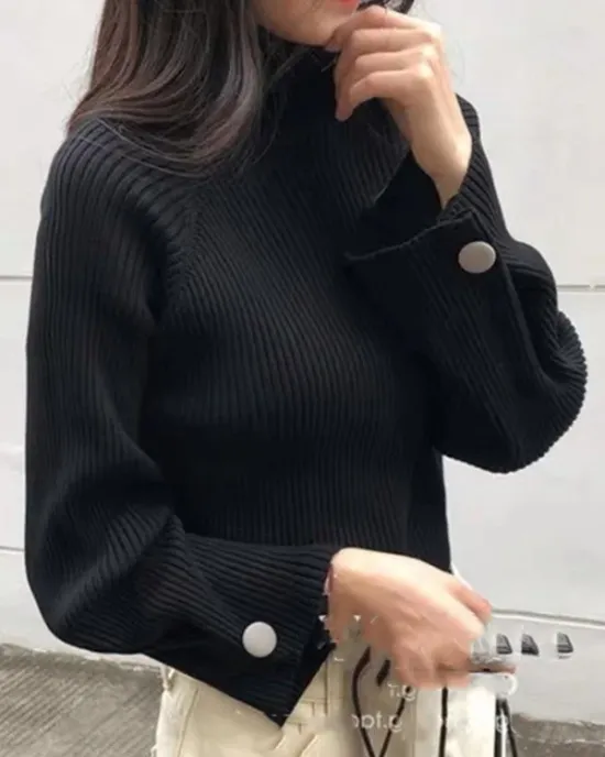 Simple Loose Solid Color High-Neck Sweater