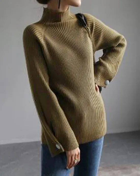 Simple Loose Solid Color High-Neck Sweater