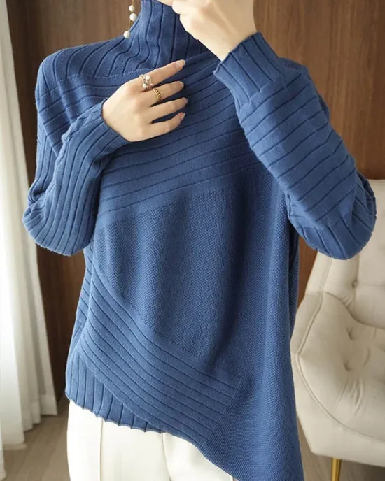 Original Irregular 7 Colors High-Neck Long Sleeves Sweater Top