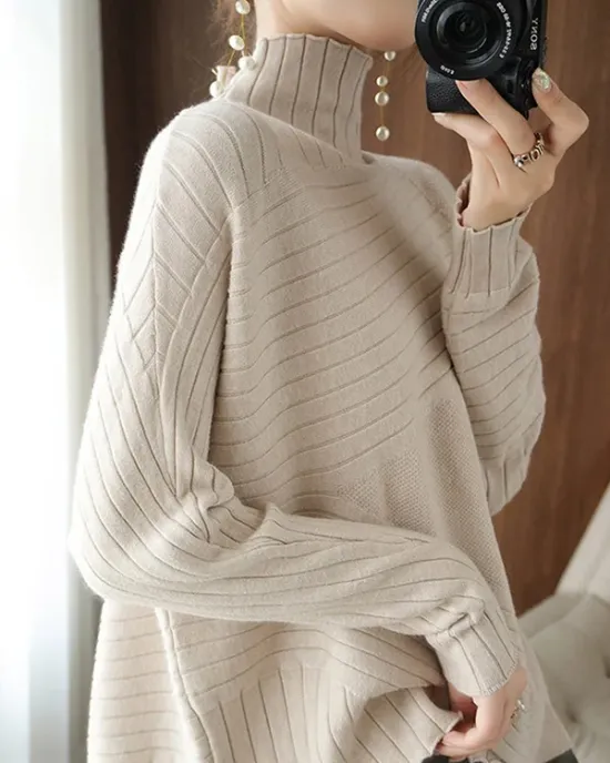 Original Irregular 7 Colors High-Neck Long Sleeves Sweater Top