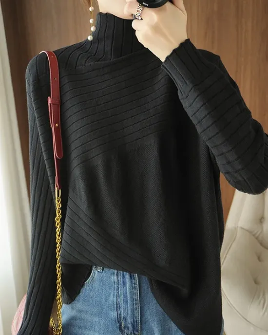 Original Irregular 7 Colors High-Neck Long Sleeves Sweater Top