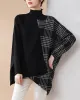 Casual Loose 3 Colors Split-Joint Plaid High-Neck Batwing Long Sleeves Sweater Top