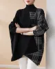 Casual Loose 3 Colors Split-Joint Plaid High-Neck Batwing Long Sleeves Sweater Top