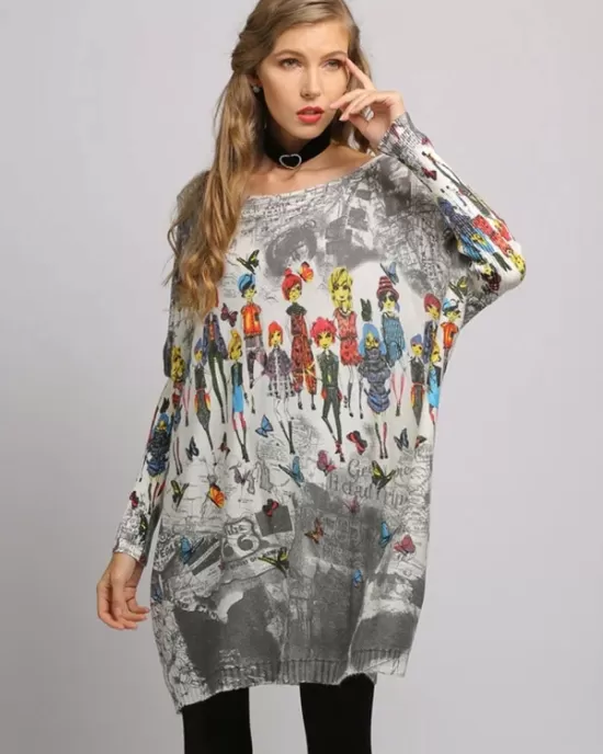 Urban Colorful Knitting Printed Long Sleeves Sweater