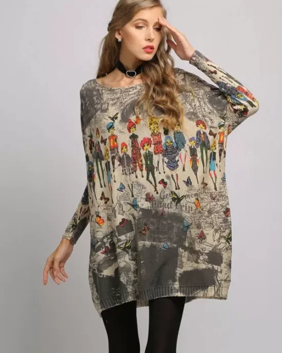 Urban Colorful Knitting Printed Long Sleeves Sweater