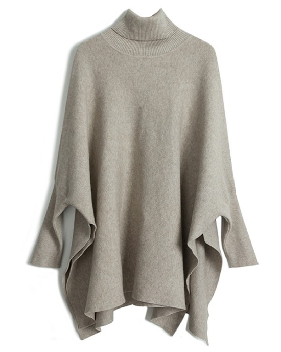 Simple Loose Solid Color High-Neck Batwing Sleeves Sweater