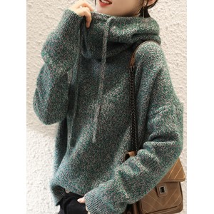 Casual Loose 3 Colors Hooded Long Sleeves Sweater Top