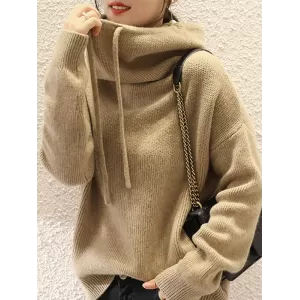 Casual Loose 3 Colors Hooded Long Sleeves Sweater Top