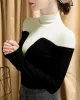 Vintage Contrast Color High-Neck Long Sleeves Pullover